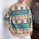 Turtleneck Pattern Jacquard Oversize Sweater