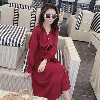 V-neck Midi Shirt Dress
