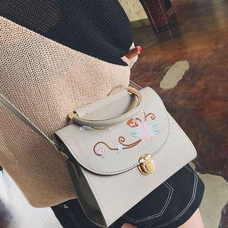 Faux-leather Embroidered Mini Shoulder Bag