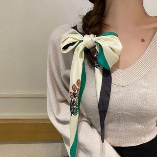 Floral Print Scarf White & Green - One Size
