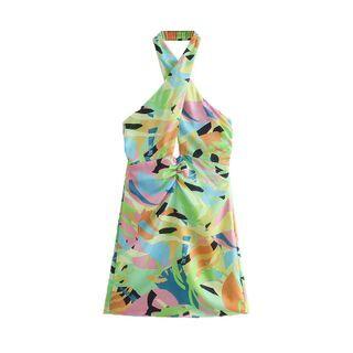 Halter-neck Geometric Print A-line Dress