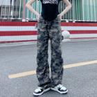 High Waist Camo Print Wide Leg Pants