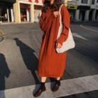 Long Sleeve Mock Neck Plain Knit Dress Coffee - One Size