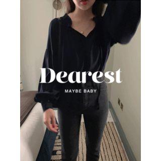 Tie-front Puff-sleeve Shirred Top One Size