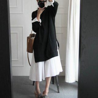 Two-tone Midi A-line Sweatshirt Dress