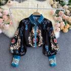 Puff-sleeve Print Button-up Blouse