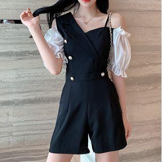 Puff-sleeve Cutaway-shoulder Playsuit