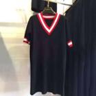 Short-sleeve V-neck Knit Dress