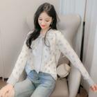 Stripe Bow-accent Panel Heart Printed Chiffon Blouse