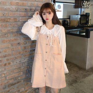 Peter Pan Collar Tie-neck Blouse / Button-front Sleeveless Dress