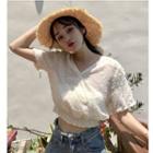 Short-sleeve Embroidered Chiffon Crop Top