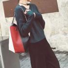 Set: V-neck Long-sleeve Knit Top + Cropped Wide-leg Pants