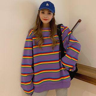 Rainbow Stripe Round Neck Pullover