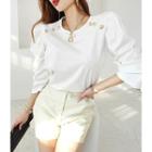 Puff-sleeve Button-trim Top