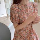Tie-waist A-line Midi Floral Dress Beige - One Size