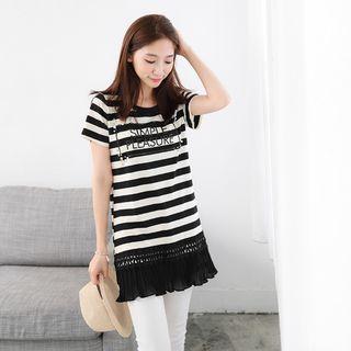 Lettering Striped Panel Tunic Black, White - M