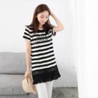 Lettering Striped Panel Tunic Black, White - M