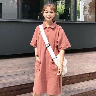 Plain Losse-fit Short-sleeve Dress