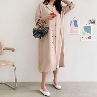 Double-breasted Plated-back Shirtdress
