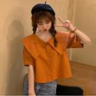 Short-sleeve Wide Collar Button-up Blouse