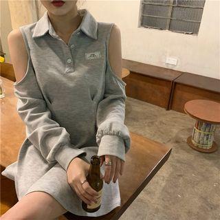 Cold-shoulder Lettering A-line Polo Dress