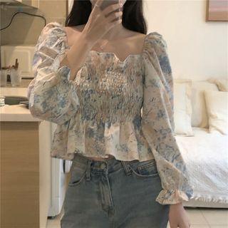 Floral Print Blouse White & Blue & Pink - One Size