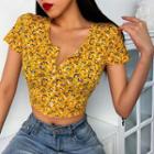 Floral Print Button Short-sleeve T-shirt