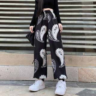 Heart Print Straight Leg Pants Black - One Size
