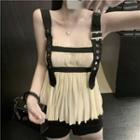 Color-block Pleated Sleeveless Top Almond - One Size