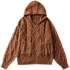 Cable Knit Hooded Zip-up Cardigan