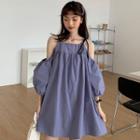 Cold-shoulder Puff-sleeve Mini A-line Dress Dress - Purple - One Size
