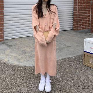 Cutout Cardigan / Midi A-line Skirt