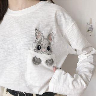 Long-sleeve Rabbit Embroidered T-shirt