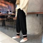 Color-block Cropped Knit Pants Black - One Size