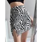 Zebra-print Slited Mini Skirt