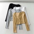 Long-sleeve Buttoned Knit Corp Top