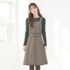 Checked A-line Suspender Dress With Belt