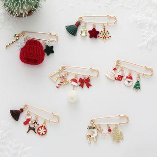 Christmas Safety Pin Alloy Brooch (various Designs)