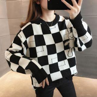 Checkerboard Cartoon Jacquard Sweater