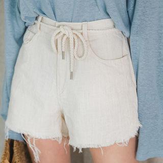 Fray-hem Shorts With Cord