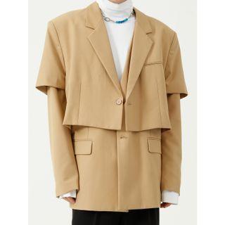 Long-sleeve Plain Mock Two-piece Blazer