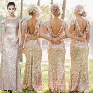 Short-sleeve Open-back A-line Evening Gown