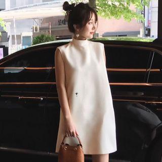 Sleeveless Mock Neck A-line Mini Dress