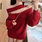 Off-shoulder Pullover Red - One Size