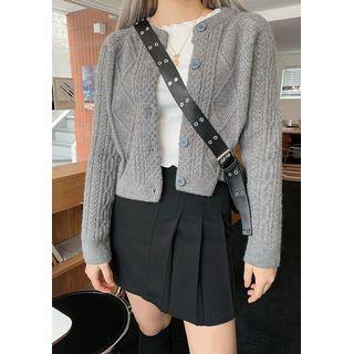 Short Cable-knit Cardigan Charcoal Gray - One Size