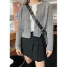 Short Cable-knit Cardigan Charcoal Gray - One Size