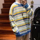 Round-neck Color-block Stripe Oversize Sweater