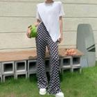 Short-sleeve Slit T-shirt / Pattern Boot Cut Pants