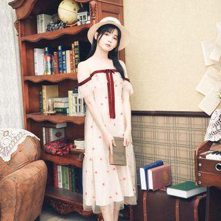 Star Print Cold Shoulder A-line Dress