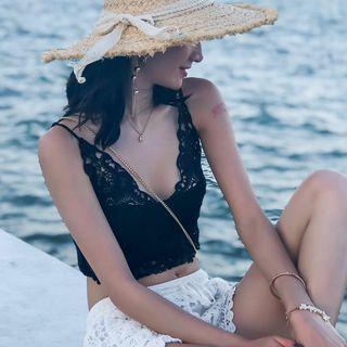 Cropped Lace Camisole Top / Lace Shorts / Open-front Chiffon Jacket